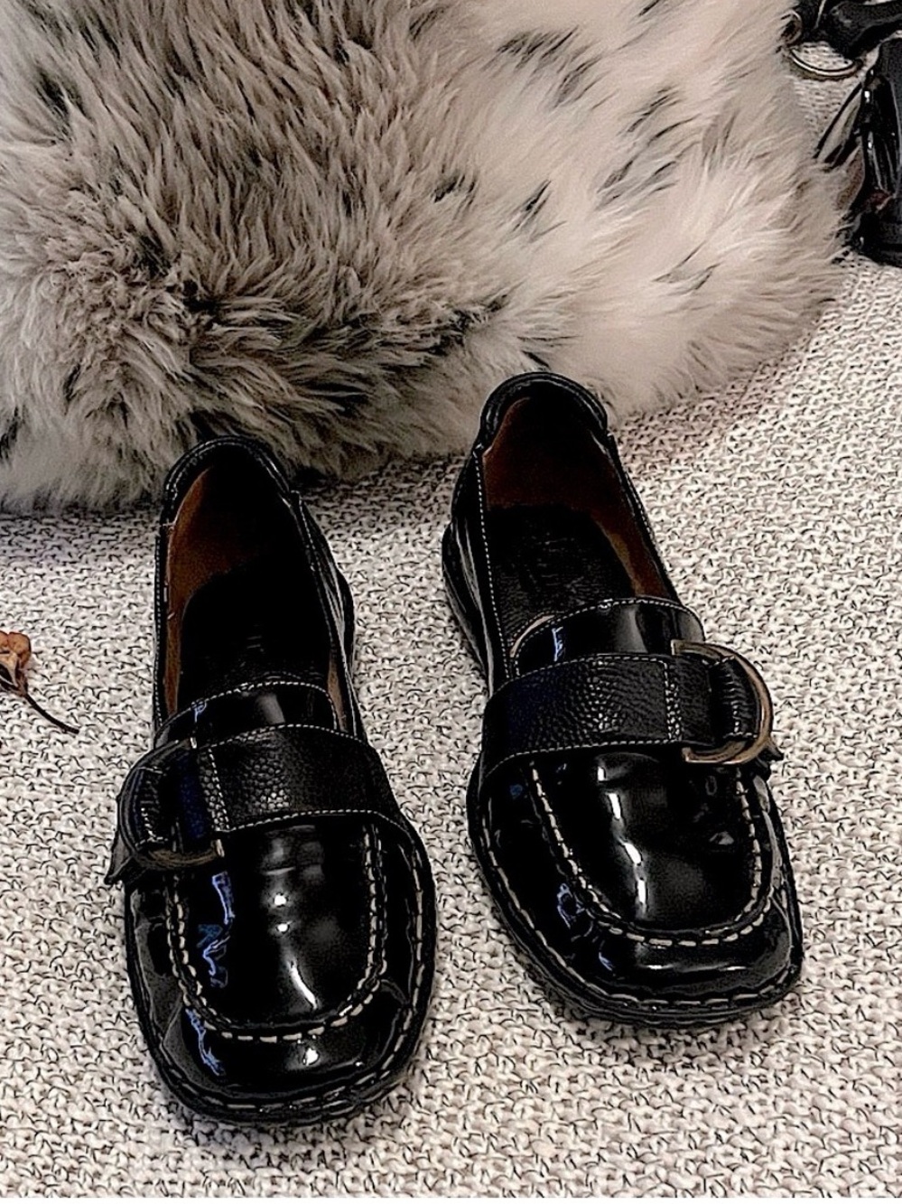 Born Black Patent Leather Buckle Comfort Soles Slip On Loafers Sz 7